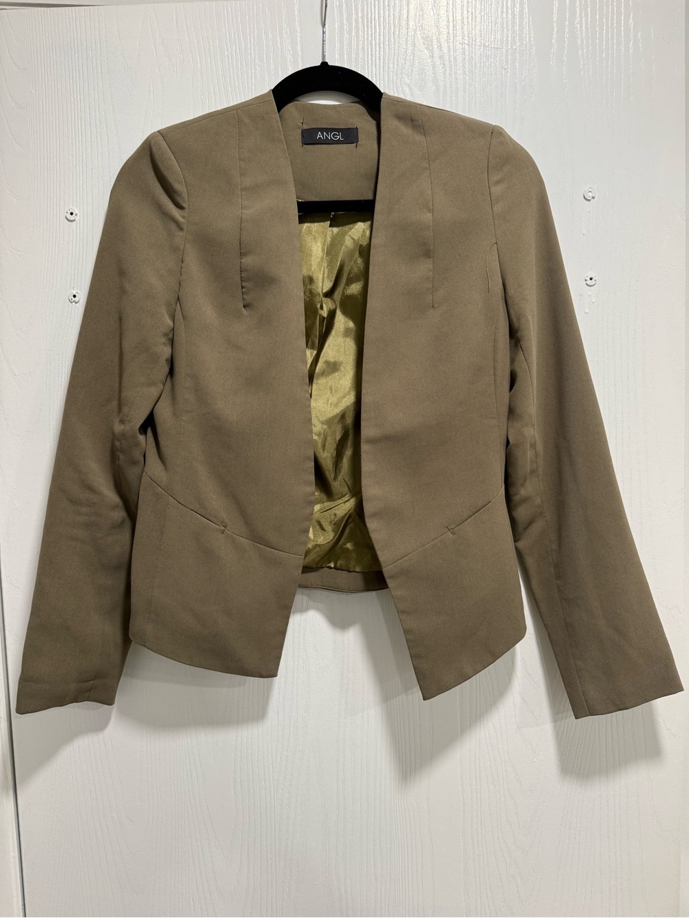 ANGL Olive Open-Front Cropped Blazer